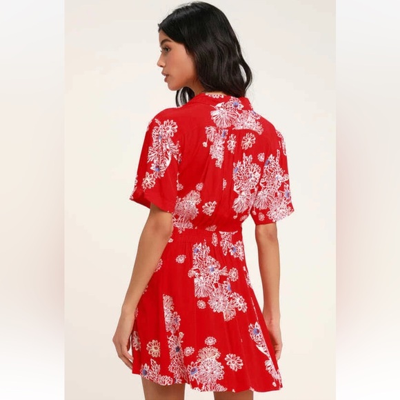 Free People Blue Hawaii Printed Floral Fit and Flare Button Collar Dress small - Picture 2 of 11